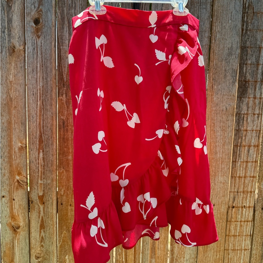 NWT ModCloth cherry red “It’s a Wrap” skirt